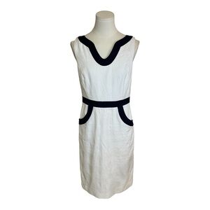 An Original Milly of New York Size White Navy Blue Midi Sheath Dress size 4 Work